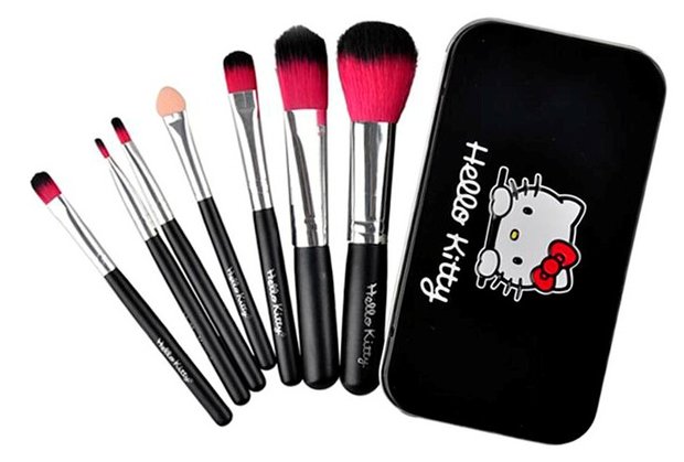 Hello kitty make-up kwasten in blikje zwart