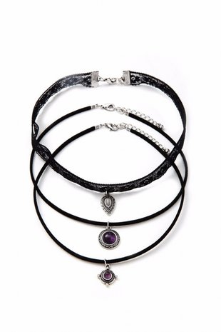 Choker set van 3 stuks - zwart/paars