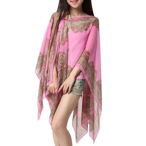 Zomer poncho/sjaal/omslagdoek - Roze