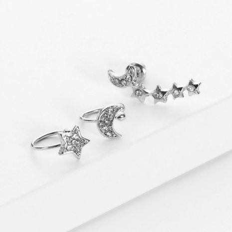 3 delige oorbellen/earcuff set - Zilver