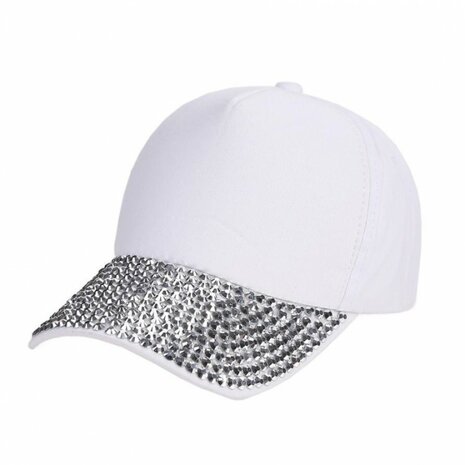 Cap/pet zilveren studs - Wit