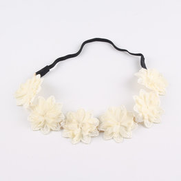 Stoffen bloemen haarband - Zacht geel/creme