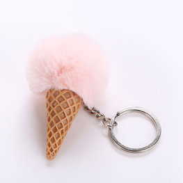 Sleutelhanger pluisbol ice - Roze