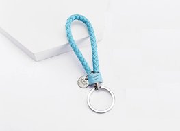 Sleutelhanger gevlochten leer - blauw