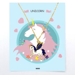 Eenhoorn/unicorn ketting met gift card - Blauw/wit