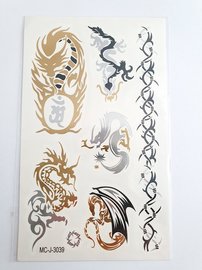 Flash tattoos dragon goud/zilver