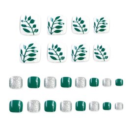 Nep teen nagels - Groen/Wit/zilver