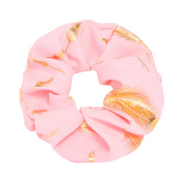 Scrunchie golden feather roze