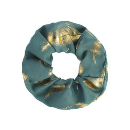 Scrunchie golden feather Groen