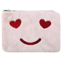 Toilet/make-up tas pluche heart smile - Roze