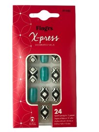 Press-on nagels zwart/wit/turquoise