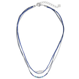 Ketting beads/feather - Blauw/Zilver