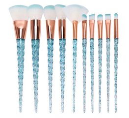 Make up kwasten set 10/st - unicorn blauw glitter