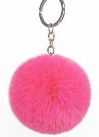 Sleutel/tas hanger met pluizenbol - Fel roze