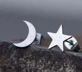 Stainless steel oorbellen star/moon - Zilver