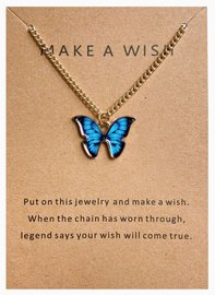 Make a wish ketting vlinder - Goud/blauw