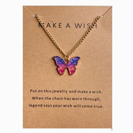 Make a wish ketting vlinder - Goud/roze