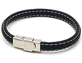 Heren armband leer/stainless steel - Zwart