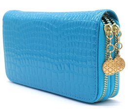 Dubbele portemonnee croco - Blauw