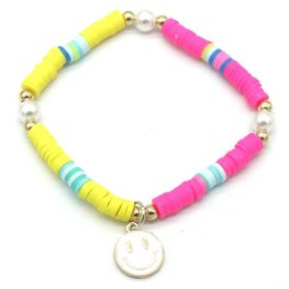 Armband smiley - Geel/roze