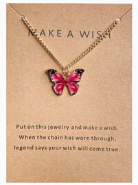 Make a wish ketting vlinder - Goud/fuchsia