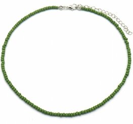 Ketting glass beads - Groen/zilver