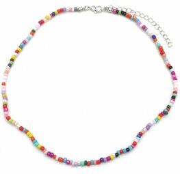 Ketting glass beads - multi/zilver