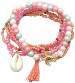 Armband set beaded beach - Roze