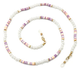 Brillenkoord beads - Wit/roze