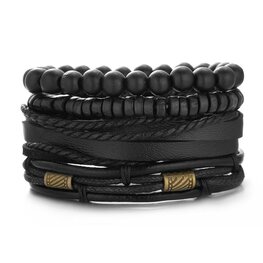 Heren armbanden set/4 - Zwart