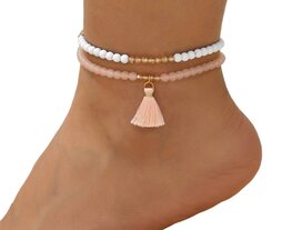 Enkelbandjes  set/2 elastisch roze/wit