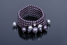 Brede elastische parel armband - Paars