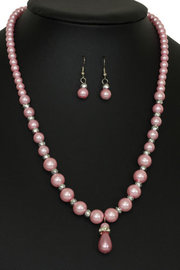 Parel Ketting + oorbellen roze