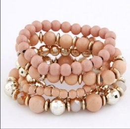 Elastische armbanden set - zalm/goud