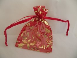 Organza zakje rood met gouden rozen