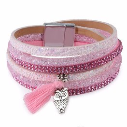 Wikkel armband strass/glitter - Roze