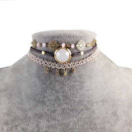 Choker set bruin/beige/goud