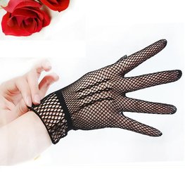 Zwarte opengewerkte stretch handschoenen kort