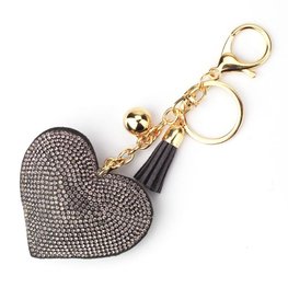 Tas / Sleutelhanger strass hart - grijs