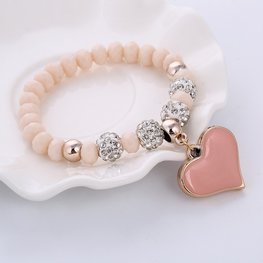 Armband hart met shamballa kralen - Roze