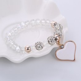 Armband hart met shamballa kralen - Wit