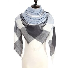 Sjaal/omslagdoek blauw/grijs/wit