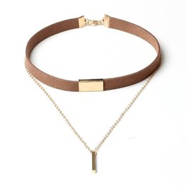 Choker met ketting - Bruin/Goud