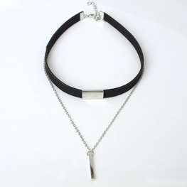 Choker met ketting - Zwart/zilver