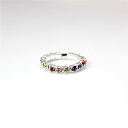 Elastische strass ring - gekleurd