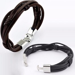 Heren armband   - Zwart/zilver