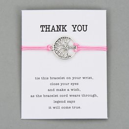 Giftcard met armband thank you - Roze