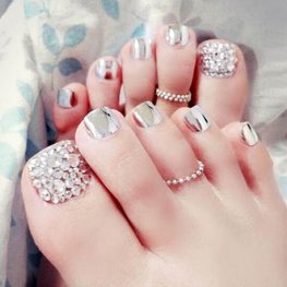 Nep teen nagels - zilver/strass