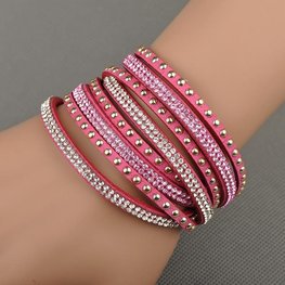 Wikkelarmband strass/studs roze