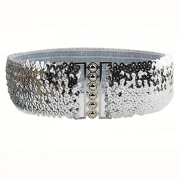 Elastische Pailletten riem - Zilver